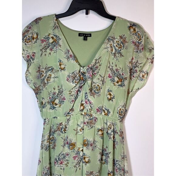 As U Wish Women's Floral Print V-Neck High Low Hem Dress Green Size Medium - Picture 2 of 8
